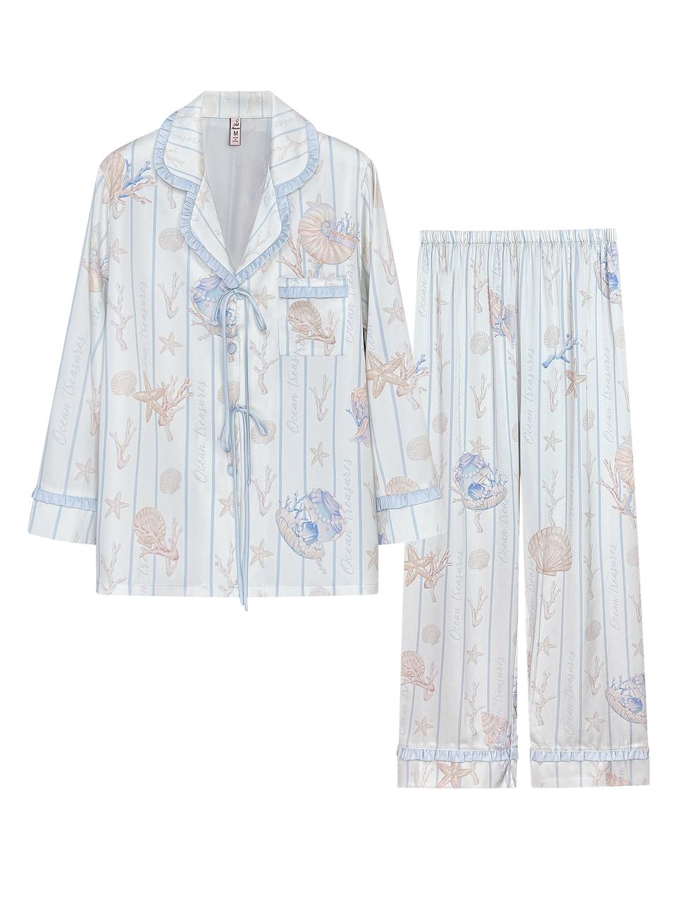 【Jeju Sea Mist | Chanel Muse】Silken Dreams - Women's Pajama Set - Long Sleeve Long Pants